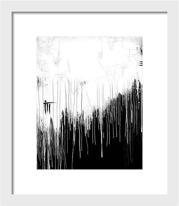 Monochrome Drip Abstract - Framed Print