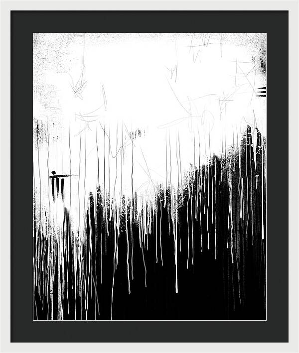Monochrome Drip Abstract - Framed Print