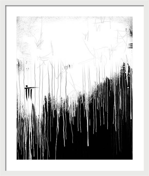 Monochrome Drip Abstract - Framed Print
