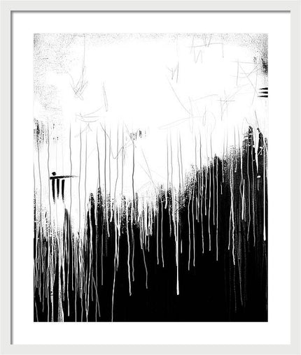 Monochrome Drip Abstract - Framed Print