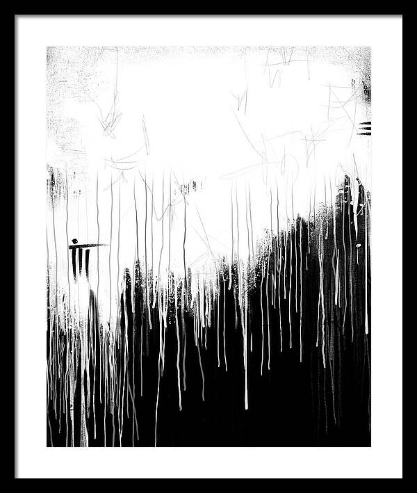 Monochrome Drip Abstract - Framed Print