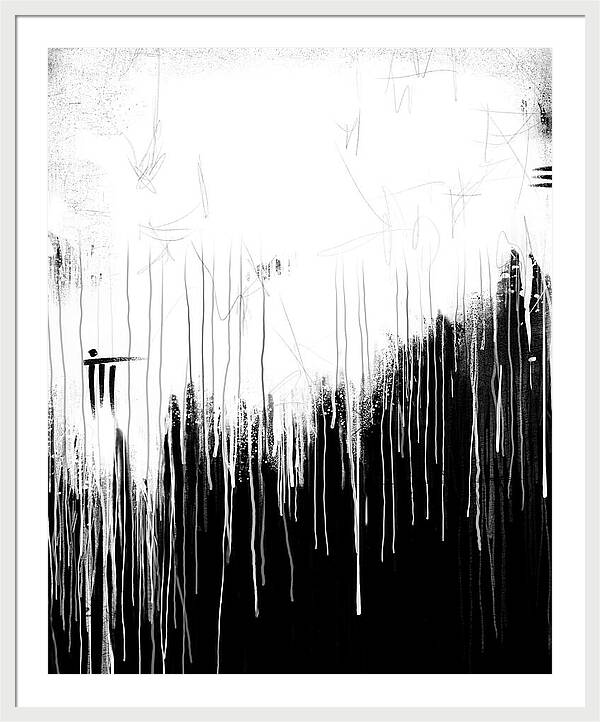 Monochrome Drip Abstract - Framed Print