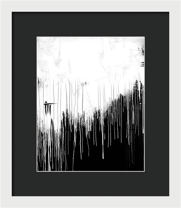 Monochrome Drip Abstract - Framed Print