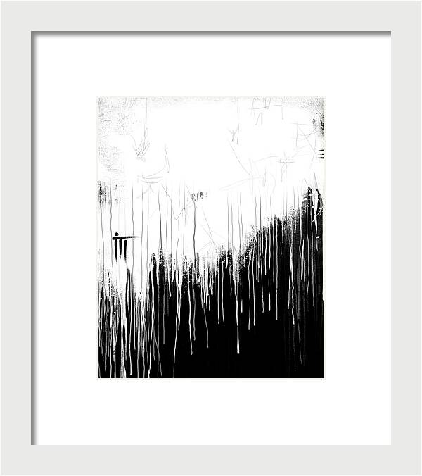 Monochrome Drip Abstract - Framed Print