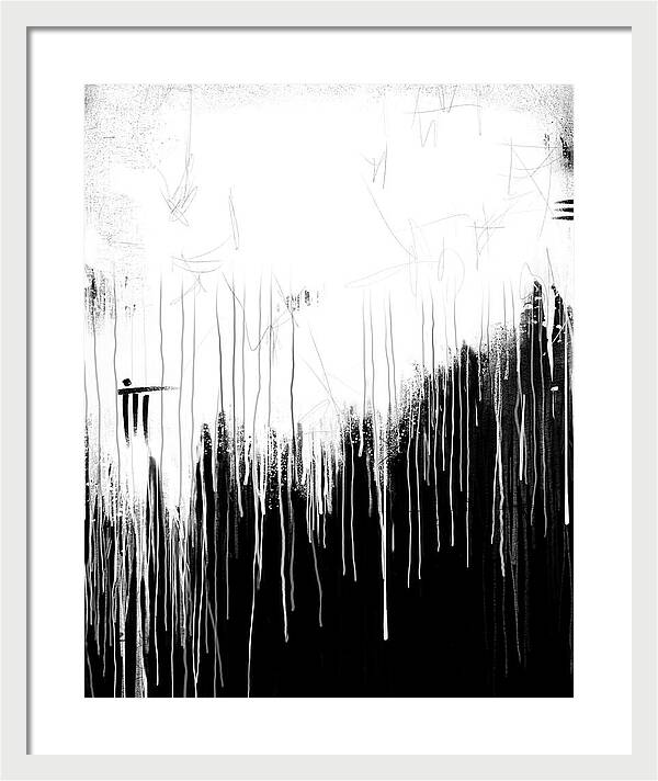 Monochrome Drip Abstract - Framed Print
