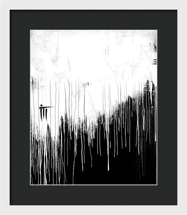 Monochrome Drip Abstract - Framed Print