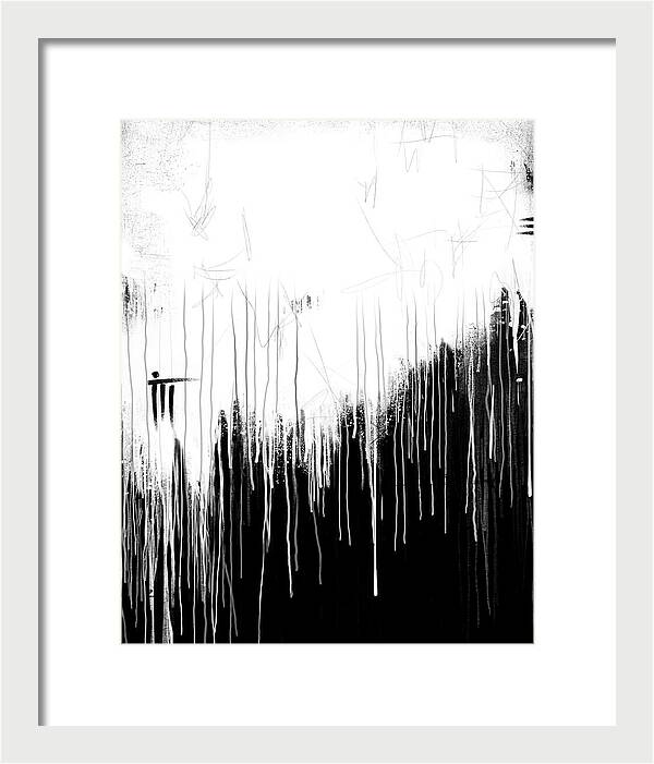 Monochrome Drip Abstract - Framed Print