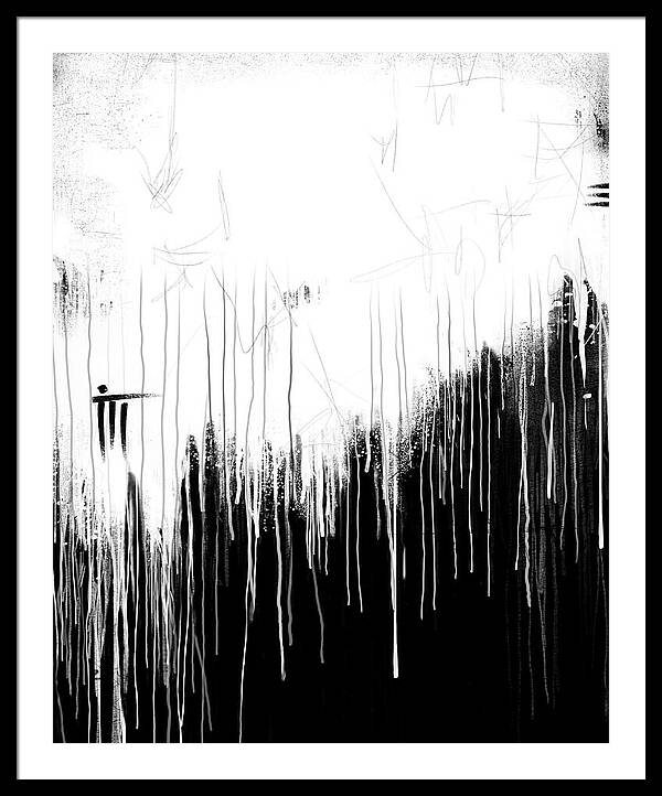 Monochrome Drip Abstract - Framed Print