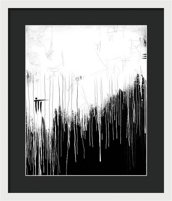 Monochrome Drip Abstract - Framed Print