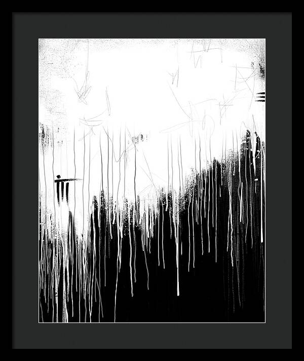 Monochrome Drip Abstract - Framed Print
