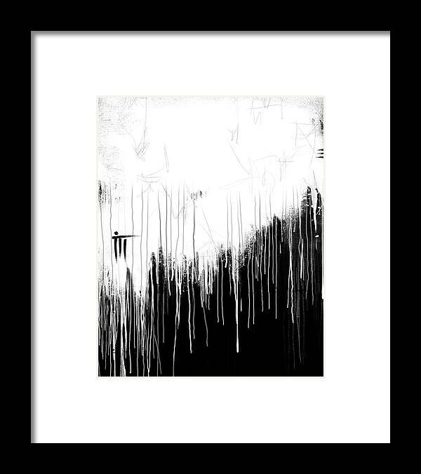 Monochrome Drip Abstract - Framed Print