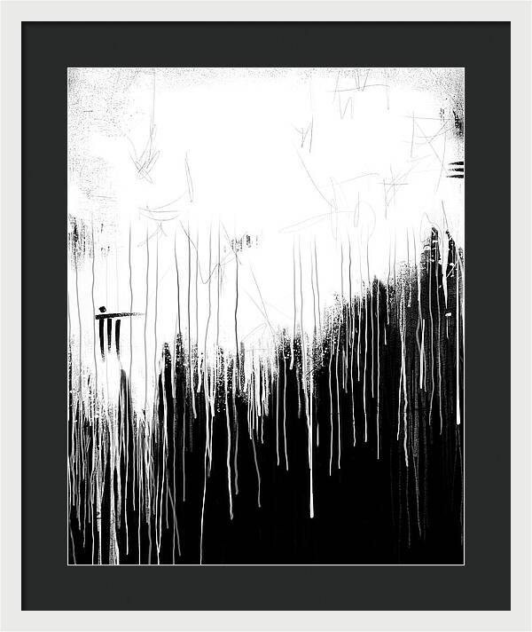 Monochrome Drip Abstract - Framed Print