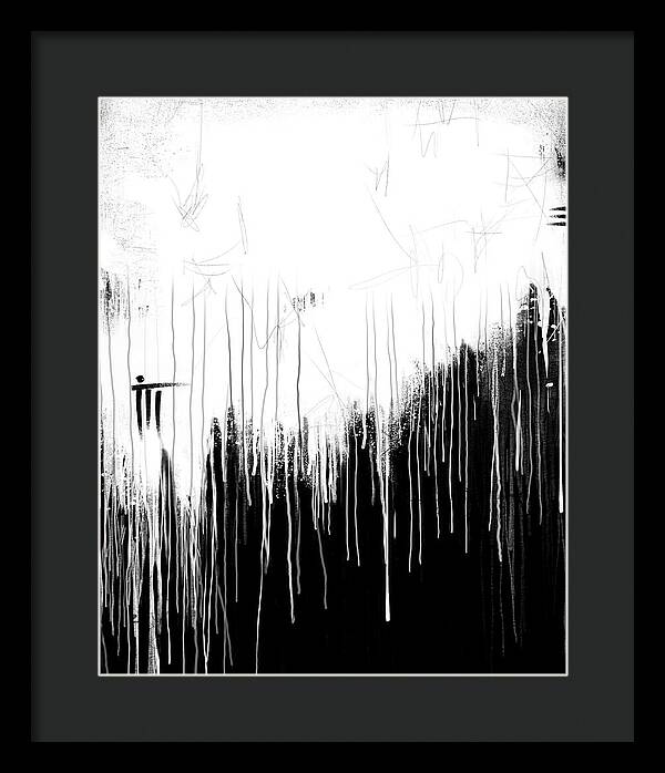 Monochrome Drip Abstract - Framed Print