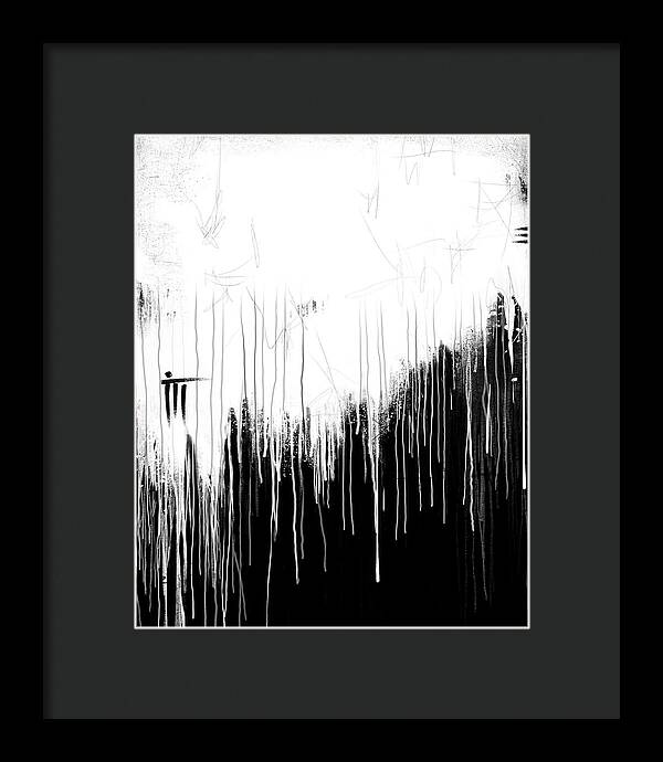 Monochrome Drip Abstract - Framed Print