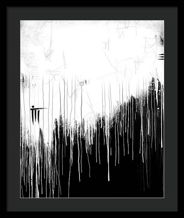 Monochrome Drip Abstract - Framed Print