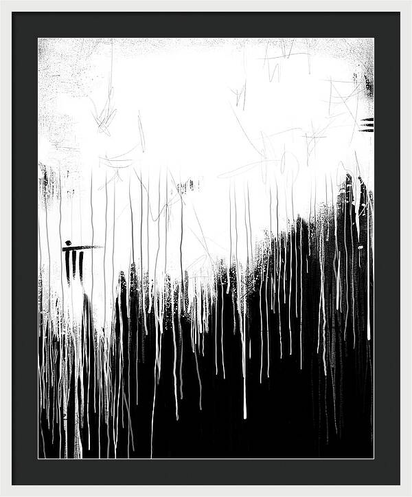 Monochrome Drip Abstract - Framed Print