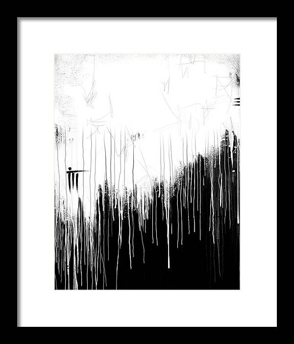 Monochrome Drip Abstract - Framed Print
