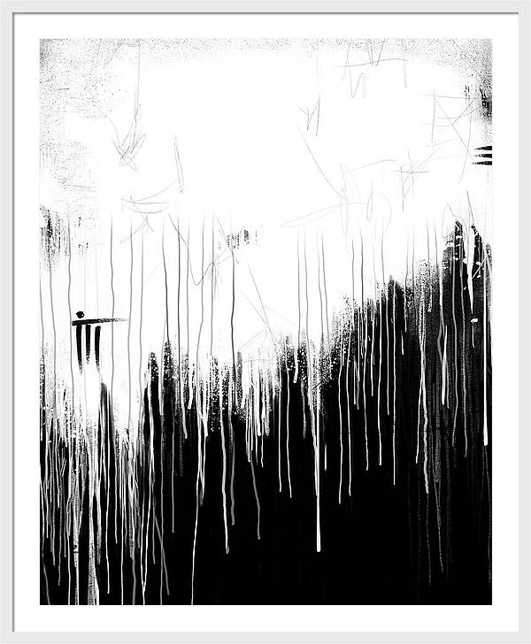 Monochrome Drip Abstract - Framed Print