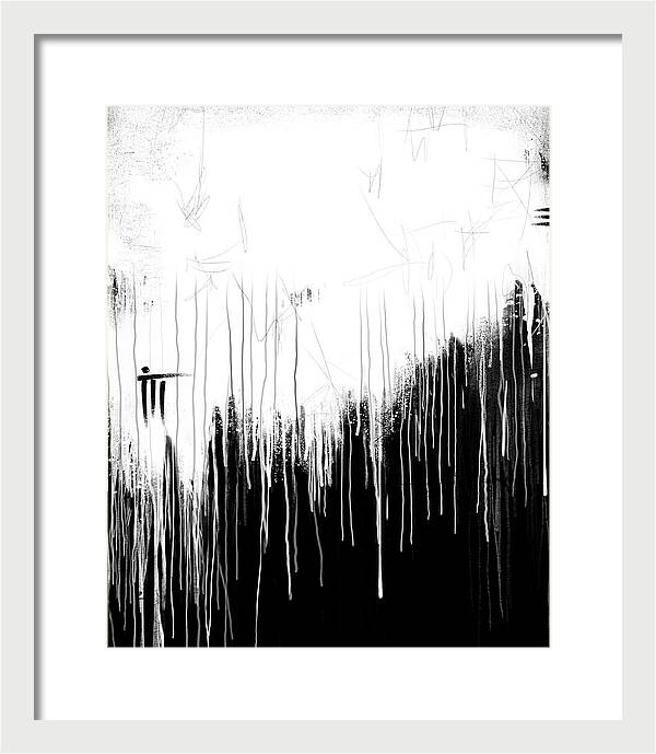 Monochrome Drip Abstract - Framed Print