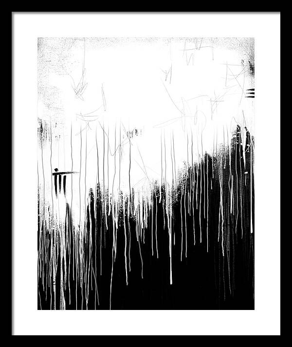 Monochrome Drip Abstract - Framed Print