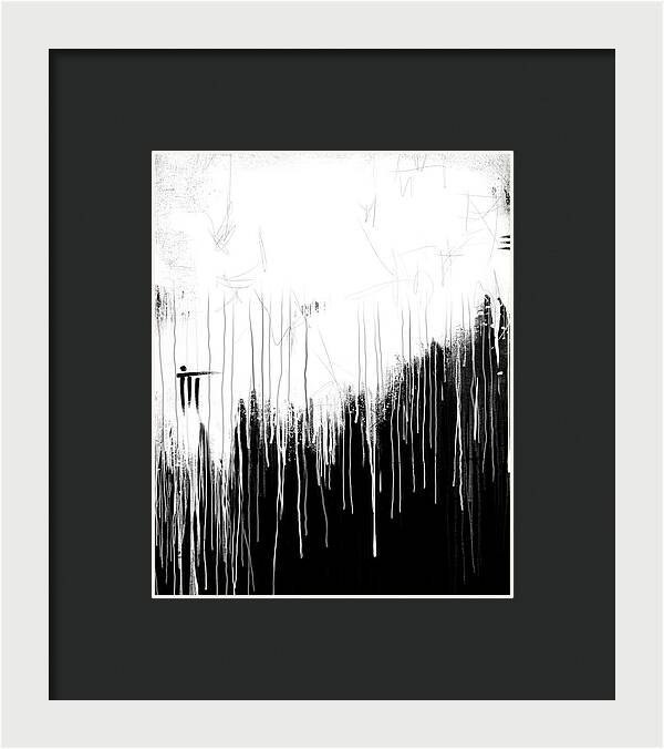 Monochrome Drip Abstract - Framed Print