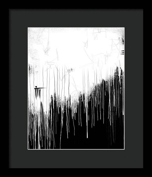 Monochrome Drip Abstract - Framed Print