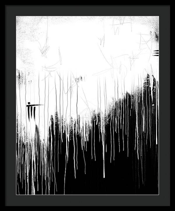 Monochrome Drip Abstract - Framed Print