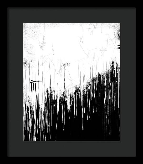 Monochrome Drip Abstract - Framed Print
