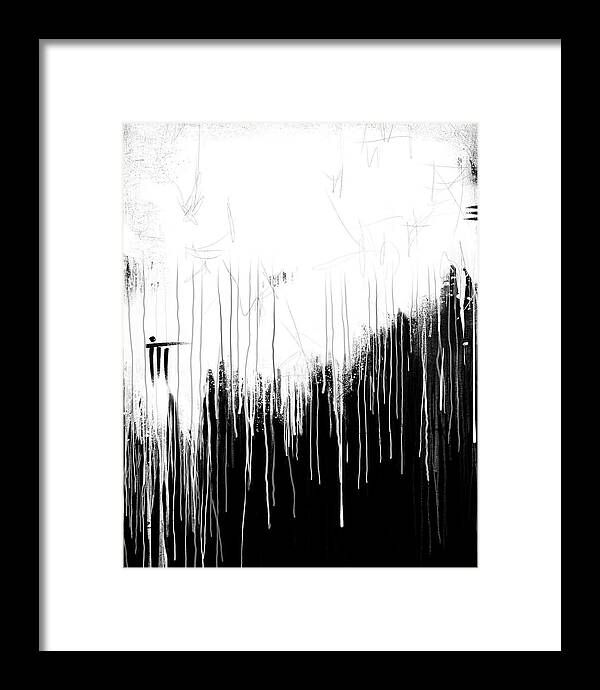 Monochrome Drip Abstract - Framed Print