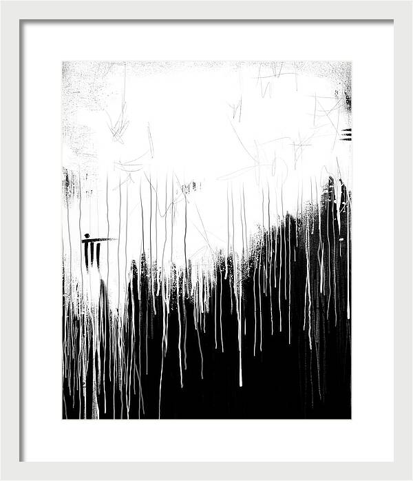 Monochrome Drip Abstract - Framed Print