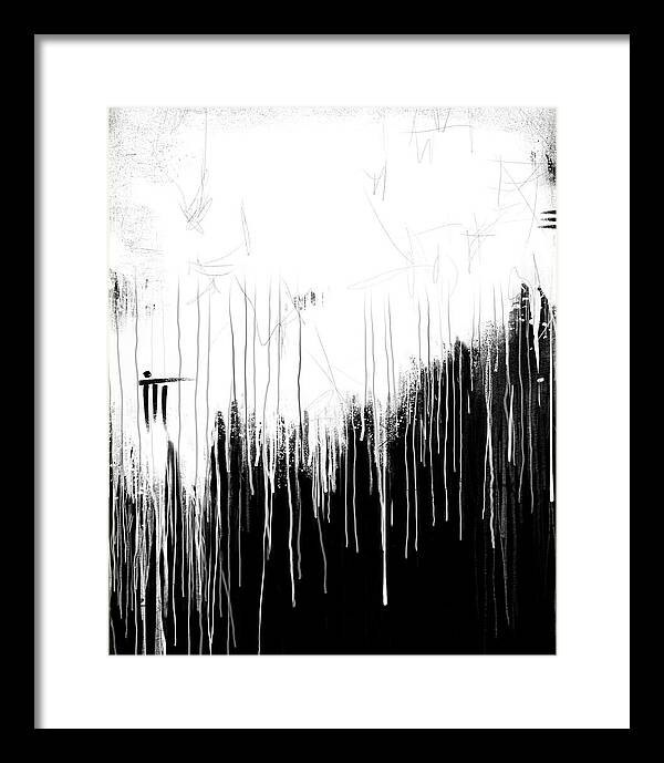 Monochrome Drip Abstract - Framed Print