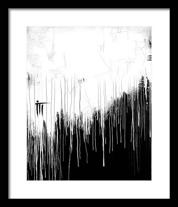 Monochrome Drip Abstract - Framed Print