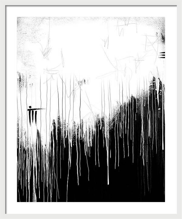 Monochrome Drip Abstract - Framed Print