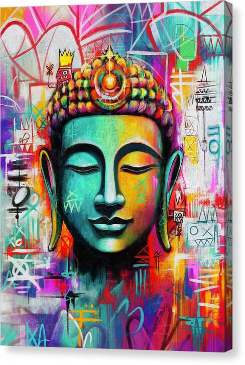 Vibrant Buddha Head in Graffiti Style - Canvas Print