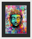 Vibrant Buddha Head in Graffiti Style - Framed Print