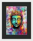 Vibrant Buddha Head in Graffiti Style - Framed Print
