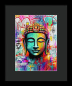 Vibrant Buddha Head in Graffiti Style - Framed Print
