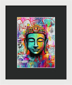 Vibrant Buddha Head in Graffiti Style - Framed Print