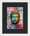 Vibrant Buddha Head in Graffiti Style - Framed Print