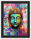 Vibrant Buddha Head in Graffiti Style - Framed Print