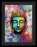 Vibrant Buddha Head in Graffiti Style - Framed Print