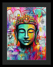 Vibrant Buddha Head in Graffiti Style - Framed Print