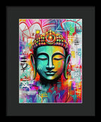 Vibrant Buddha Head in Graffiti Style - Framed Print