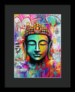 Vibrant Buddha Head in Graffiti Style - Framed Print