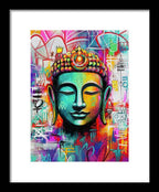Vibrant Buddha Head in Graffiti Style - Framed Print