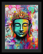Vibrant Buddha Head in Graffiti Style - Framed Print