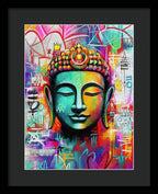 Vibrant Buddha Head in Graffiti Style - Framed Print