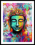 Vibrant Buddha Head in Graffiti Style - Framed Print