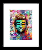 Vibrant Buddha Head in Graffiti Style - Framed Print