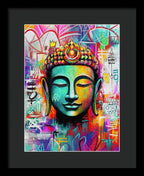 Vibrant Buddha Head in Graffiti Style - Framed Print